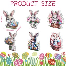 6Pcs Rustic Spring Easter Decorations Wooden Bunny Rabbit Desk Decor Wood Bunny Table Centerpieces Rabbit Shape Table Signs Farmhouse Tiered Tray for Party Spring Home Decor