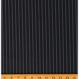Pinstripe Black and White Suiting Pants Weight Polyester/Cotton Blend Fine Twill Weave Fabric by The Yard (FA14174)