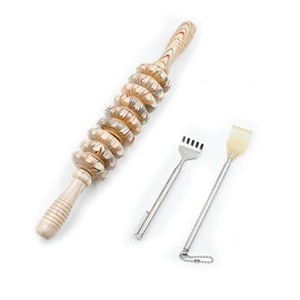 Handheld Wooden Massage Roller - Deep Tissue Muscle Relief Tool for Back, Legs & Abdomen, Wood Body Massager for Men & Women+2PCS Scratching Props(Total 3PCS)