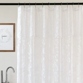 TERLYTEX White Lace Shower Curtain with Attached Valance, Rustic Vine Floral Embroidered Scalloped Lace Sheer Shower Curtain 72 Inch Length for Farmhouse Bathroom, 72 x 72 Inch, 1 Panel, White