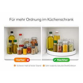 Kitchen Turntable 25.5 cm 360° Rotating Non-Slip Spice Rack for Cabinet and Countertop Organizer for Spices, Oil and Sauces, White