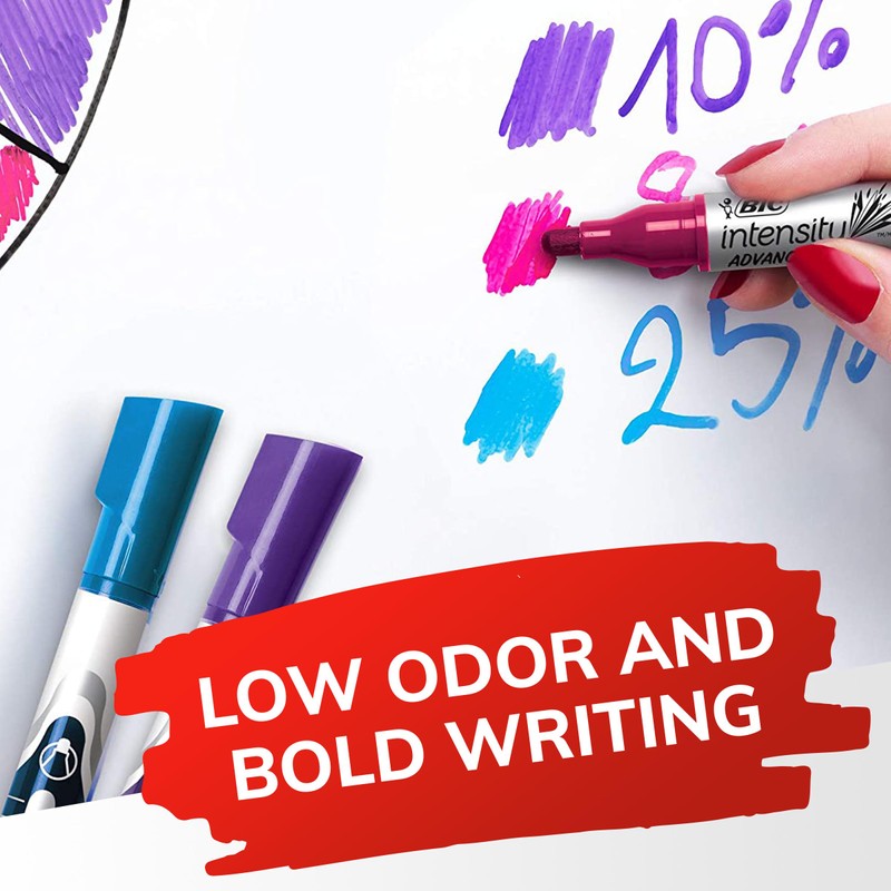 BIC Intensity Advanced Colorful Dry Erase Markers, Bullet Tip, 12-Count