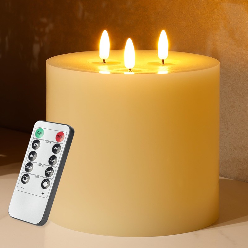SEHNSY 3 Wick Extra Large Flameless Candles, 6"x6" Flat Battery