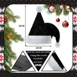 2pcs Black Santa Hat Sparkly Xmas Hats for Kids,Thickened Classic Father Christmas Hat Santa Costume,Sequin Xmas Hat Plush Luxury Santa Claus Hat,Xmas Party Hat Cap for Boy Girl Xmas Holiday New Year