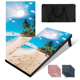 Wood Cornhole Boards Set, Indoor & Outdoor Corn Hole Games for Adults Kids, Corn Hole Sets with Carry Case & 8 Bean Bags, Toss Game for Yard, Backyard, Beach