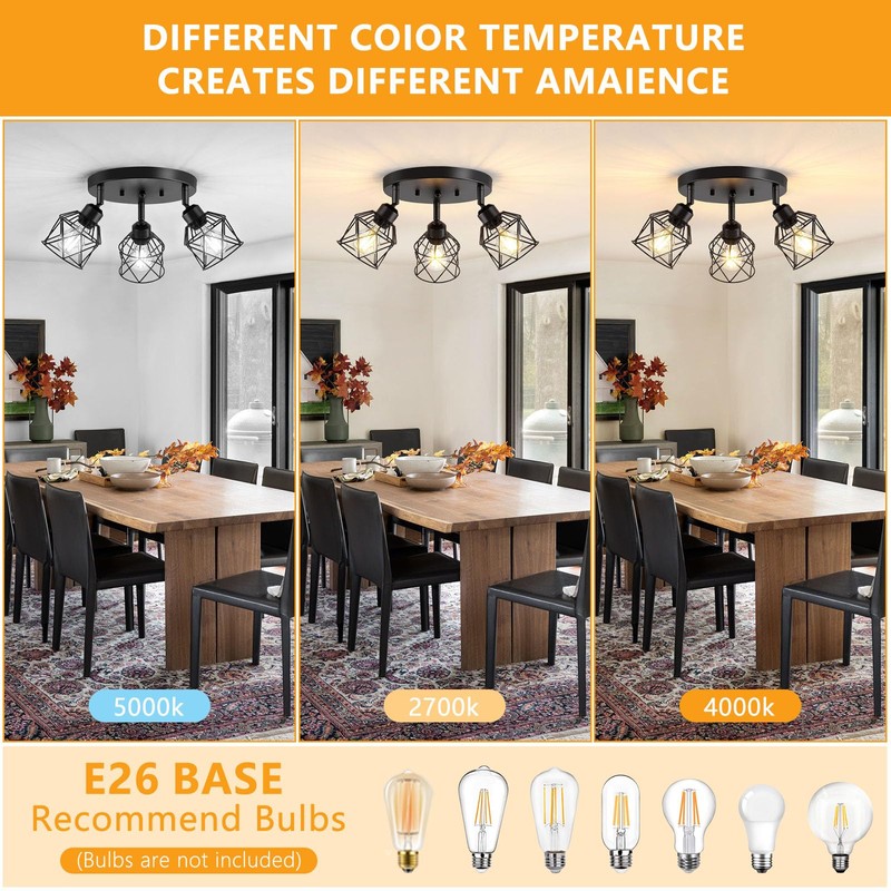 Baocuz 3-Light Kitchen Flush Mount Ceiling Light, Adjustable Multi-Directional Ceiling