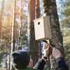 Relaxdays Nesting Box for Birds, for Hanging, Untreated Wood, Escape