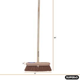 Superio Kitchen and Home Horsehair Broom With Wood Handle, Fine Premium Bristles - Heavy Duty Household Broom Easy Swiping Dust And Wisp Floors And Corners , 12" sweeping head