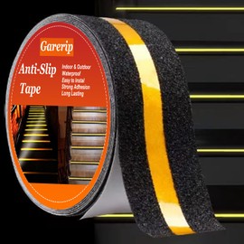 Anti Slip Traction Tape, Non-Slip Grip Adhesive Tape to Indoor or Outdoor Stair, Tubs, Boats, Safety Grip Tape Non Skid Roll for Stair Steps (#02Black with Reflective Stripe, 2 Inch x 35 Feet)