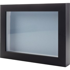 Black 8x8 Wood Shadow Box Picture Frame with Blue Acid-Free Backing UV Acrylic & Hanging Hardware - with 3/4" Usable Depth - Great Magazine Display Frame Shadowbox