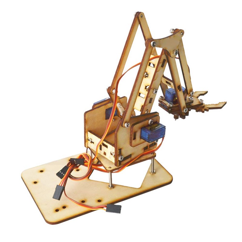 Robot Arm, 4 DOF Wood Robotic Mechanical Arm SG90 Servo