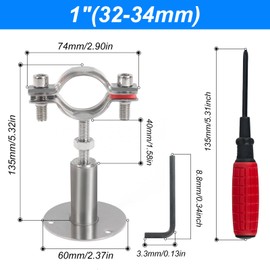 Kodilin 4PCS 304 Stainless Steel Wall Mount Ceiling Mount Pipe Supports,Suitable for OD Pipe 1"(32-34mm),Adjustable Height 50-100mm,Adjustable Pipe Strap Clamp with Screws