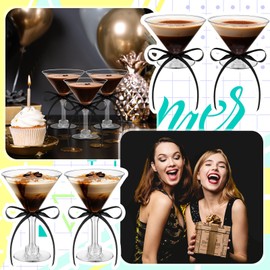 Rtteri 36 Pcs A Tini Bit Older Party Supplies Martini Birthday Party Decor 5 oz Plastic Martini Cups with Ribbon Martini Theme Bridal Shower Decoration Bachelorette Party Supplies(Black)