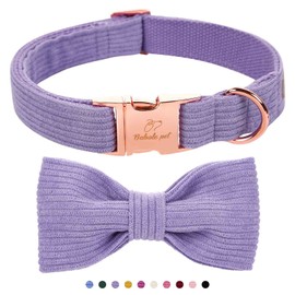 Babole Pet Lavender Dog Collars for Medium Dog,Cute Corduroy Dog Collar with Bow Tie Safety Metal Buckle Adjustable Puppy Collars for Small Medium Large Boy&Girl Dogs,M-13.5"-22"