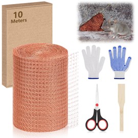 SelfTek Copper Mesh Rodent Control, 10 Meters Pure Copper Rodent Mesh Rustproof Copper Wool Double Layer Copper Mesh Roll with Work Gloves, Scissors and Bamboo Tool, 10m X 12.7cm/32.8ft X 5in