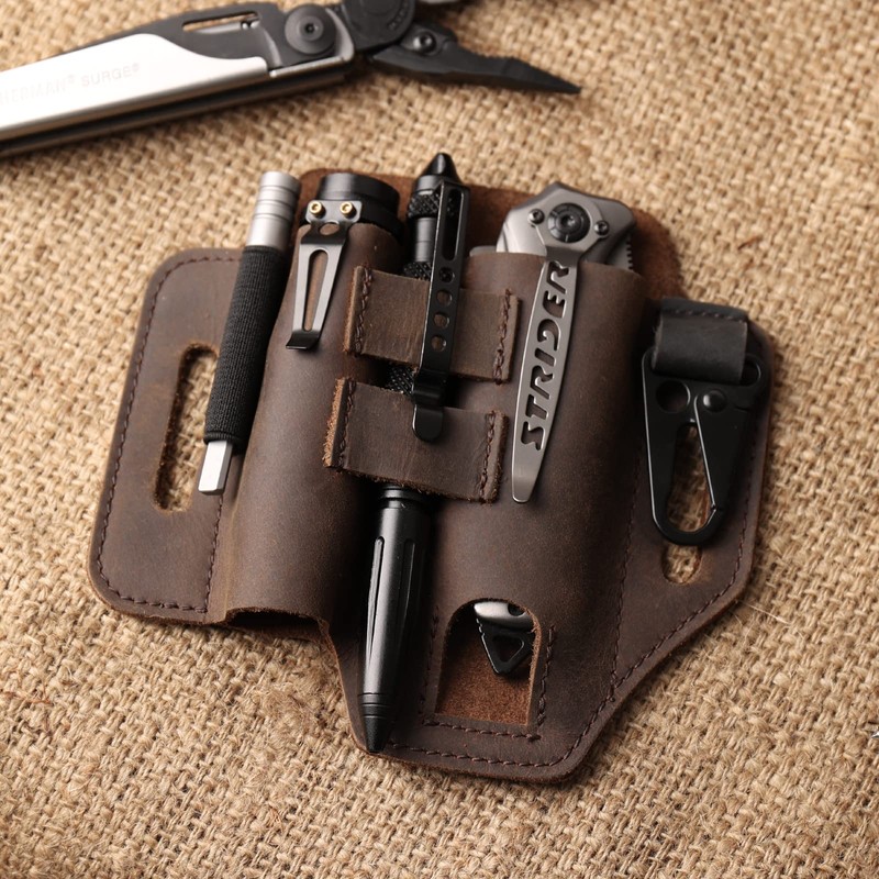 Gentlestache Multitool Leather Sheath for Belt, EDC Organizer, Multitool Pouch,Leather