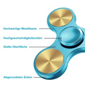 Coolden Fidget Spinner Metall Fidget Toys EDC Hand Spinner Edelstahl Lager 2-5 Min hochwertig Finger Spinner Kreisel ADHD Anti Stress Spielzeug Tri-Spinner Fidget Toy für Erwachsene Kinder Gold Blau