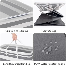 HomeHacks 3-Pack Large Laundry Basket, Waterproof, Freestanding Laundry Hamper, Collapsible Tall Clothes Hamper with Extended Handles for Clothes Toys in the Dorm and Family-(Gradient Grey, 125L)