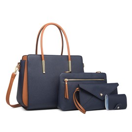 DORRISO Women's Handbags 4-Piece Set Anti-Thief Handbag Shoulder Bag Clutch Bag Card Holder Elegant Travel Shoulder Bag for Office Appointment Holiday Shopping PU Leather, blue