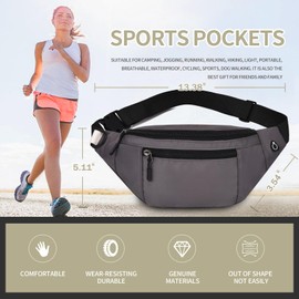 DAITET Large Crossbody Fanny Pack for Men&Women,Waist Bag & Hip Bum Bag for Outdoors Workout Traveling Casual Running Hiking Cycling,Easy Carry Any Phone(Loop Dark Grey), Loop Dark Grey