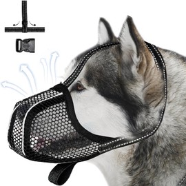 panemy Muzzle for Dogs, Breathable Mesh Muzzle for Large Dogs, Pet Mask, Dog Muzzle with Reflective & Adjustable Strap, for Prevents Biting, Chewing, M, L, XL (M)