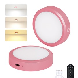 Rechargeable Puck Lights with Remote Control,LED Under Cabinet Light with Full-Screen,3 Color Temperatures Stick On Light Wireless, Tap Lights for Kitchen,Cabinet,Counter,Closet,Shelf,2 Pack, Pink