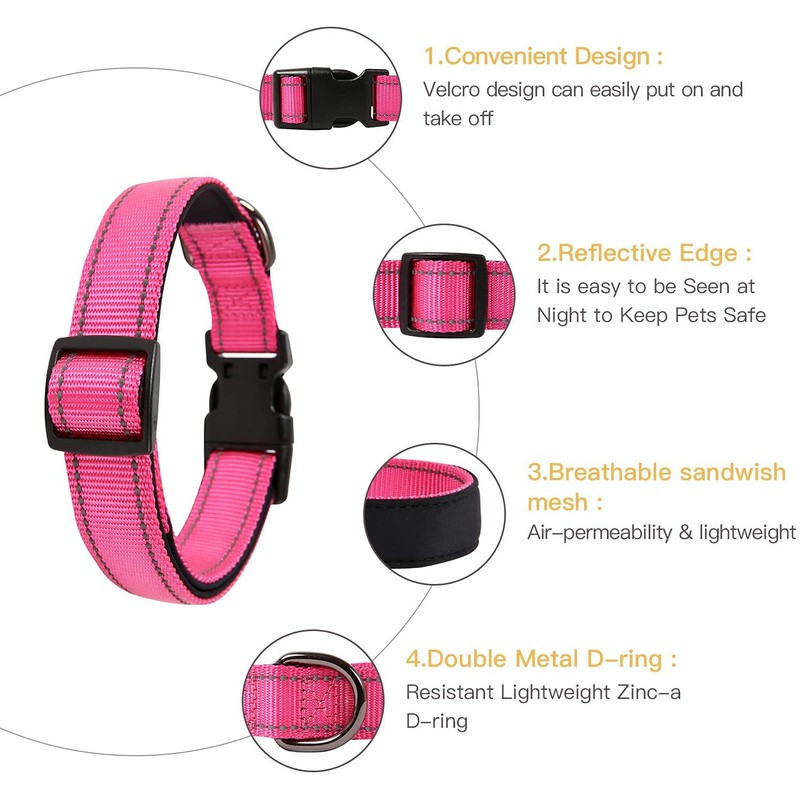 Strong Bright Reflective Dog Puppy Collar, Soft Padded Lightweight, Fully
