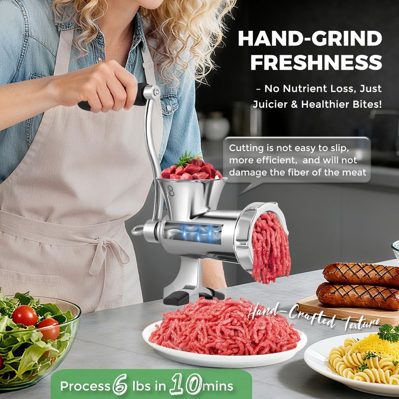 Huanyu Manual Meat Grinder-Heavy Duty Stainless Steel, Hand Crank Grinding