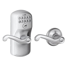 SCHLAGE FE575 PLY 626 FLA Plymouth Keypad Entry with Auto-Lock and Flair Levers, Brushed Chrome