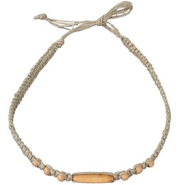 BlueRica Hemp Choker Necklace with Beads, Macrame Style, Adjustable Cord (Wood Tube)