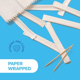 Montopack Individually Paper Wrapped Toothpicks | Eco-Friendly Bulk Pack of 1000 Wooden Food Safe Fruit Pick for Appetizers Cocktail Barbecue & Party | Double Pointed Tooth Picks for Teeth Cleaning