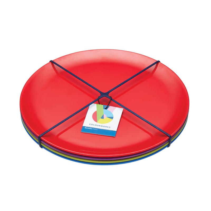 Colourworks Melamine Snack Plates, 23 cm, Multi-Colour, Set of Four
