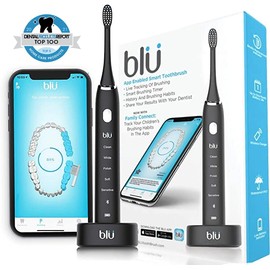 Blu Smart Electric Toothbrush, Sonic Power Toothbrush with Interactive Live Tracking App for Adults (Black)