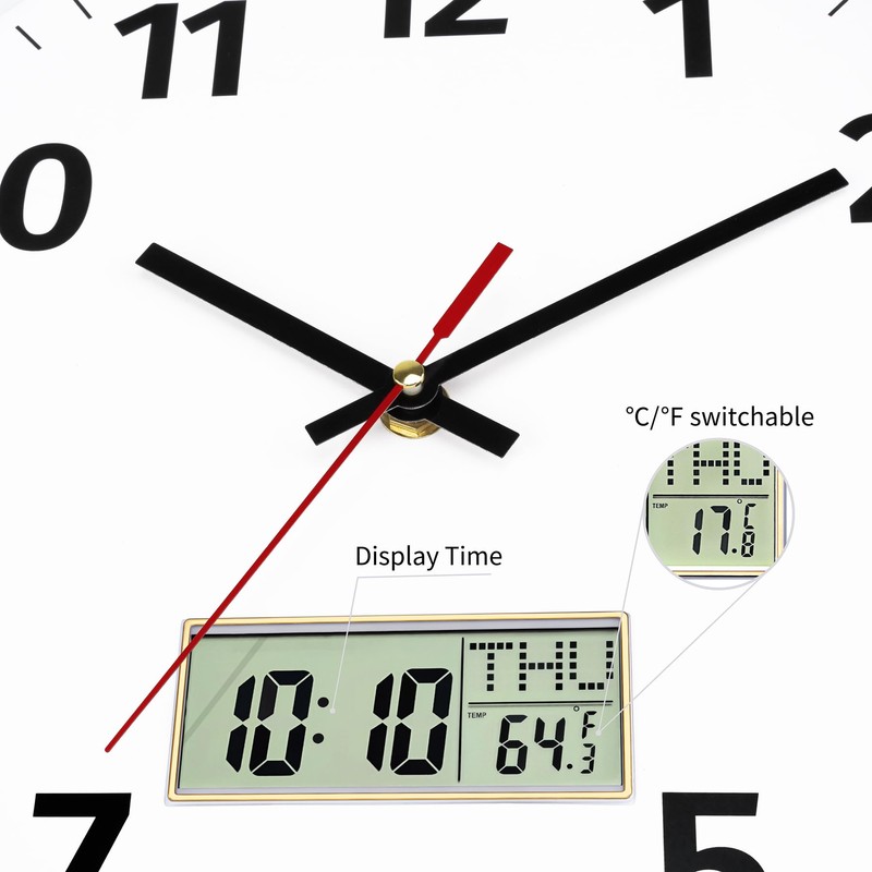 Foxtop Digital Wall Clock with Time, Day of Week and