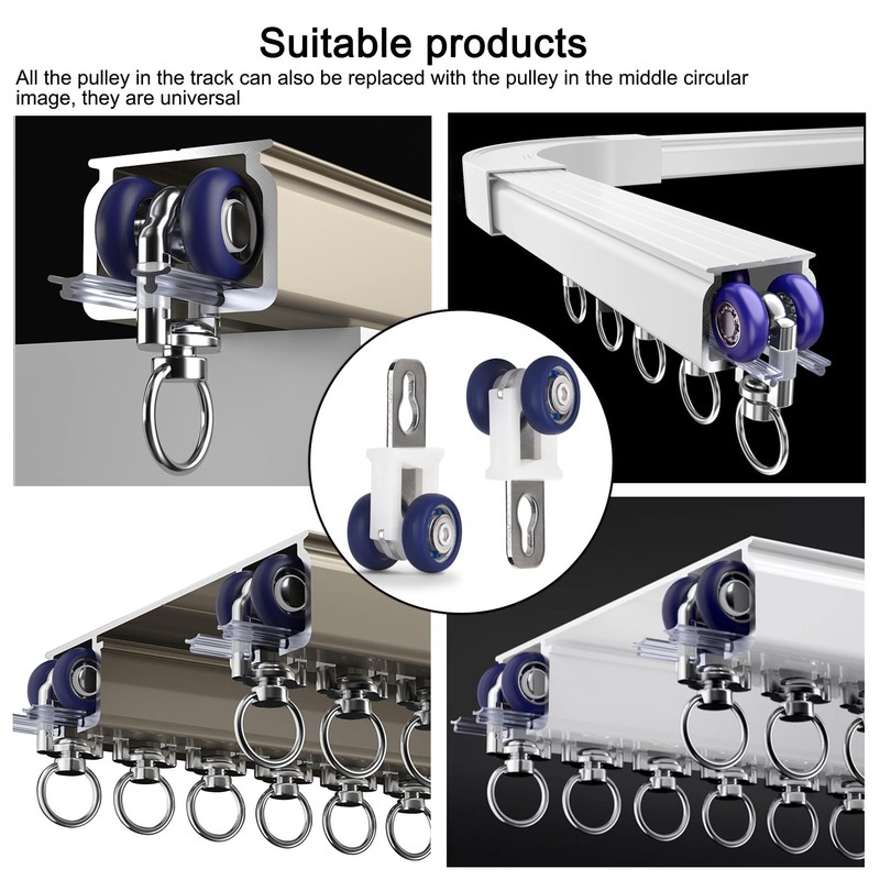 YXHOMME Curtain Track Rollers with Mute Wheel Rollers, Hooks, Pulley