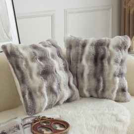 Mandioo Pack of 2 Cushion Covers 45cm x 45cm Decorative Thick Plush Wool Throw Pillow Covers cases for Sofa Bedroom Living Home 18 x 18 Inch White Gray