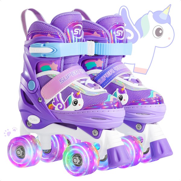 Adjustable Light up Kids Roller Skates for Girls Toddlers, Beginner