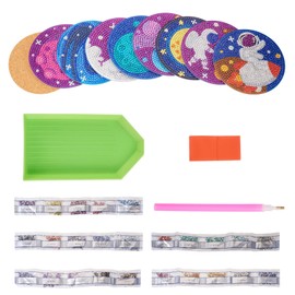 Boutigem 8Pcs Space Theme Diamond Painting Coaster 5D Diamond Non-Slip Cup Mat Cork Rhinestone for Beginners Adults DIY Art Craft Supplies