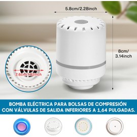 Bomba Eléctrica para Bolsas de Almacenamiento al Vacío, Bomba de Vacío Portátil Adecuada para Bolsas de Vacío de Viaje, Utilizada para Comprimir Ropa, Mantas (Bolsa de Almacenamiento no Incluida)