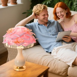 ZYLEISENBAO Pink Flower Lamp Nordic Rose Flower Table Lamp Victorian Bedside Lamp Desk Lamp Romantic Princess Nightstand Light for Girl Bedroom Living Room Entry Wedding Decoration Gift