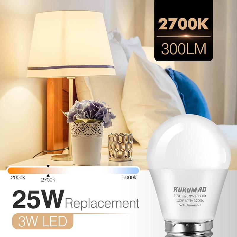 KUKUMAO LED Bulb 3W 25 Watt Equivalent, Night Stand Bulb