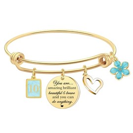 10th Birthday Gifts for Girls Charm Gold Birthday Bracelets Inspirational Gifts for 10 Year Old Girl Bonus Daughter Little Sister Daughter Niece Cousin Birthday Bangle Jewelry Gifts (10)
