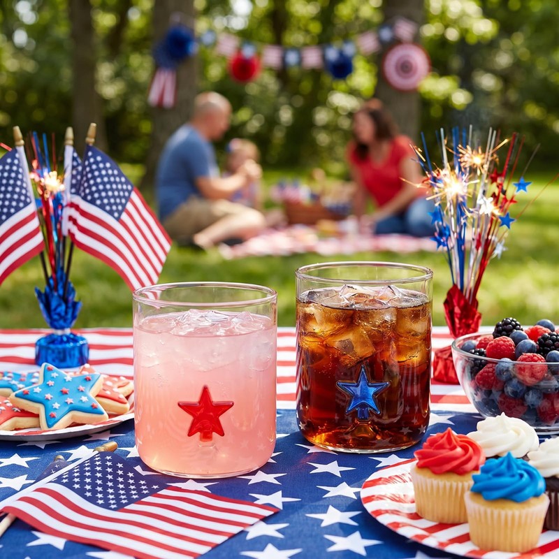 Potchen 2 Pack Patriotic Wine Glasses Icon Stemless, 9oz Red