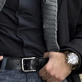 Men Black Leather Belt Double Stitched leather lined belt for Jeans, Suit, Work and Special Occasion (3XLarge (48"-52"), Black)