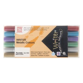 Kuretake Zig MS80006V Memory System Metallic Writer Colour Set - 1mm & 1.2mm, Set of 6, Dual Tip