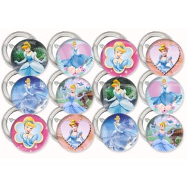 Princess Cinderella Buttons Pinback Movie Party Favors Supplies Decorations Collectible Metal Buttons Pins, Large 2.25” -12 pcs, Prince Charming Glass Slipper Fairy Godmother Evil Stepsisters