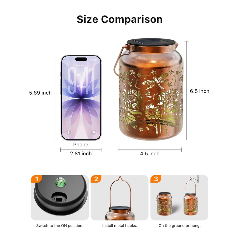 Exteriores Solar Power Lantern Hanging Waterproof Dragonfly Sunflower Light