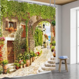 GOOESING Garden Shower Curtain Leaves Flowers Floral Shower Curtain Landscape Bathroom Curtain with Hooks Bathroom Bathtub Decor Washable Durable Waterproof Fabric 180x180cm