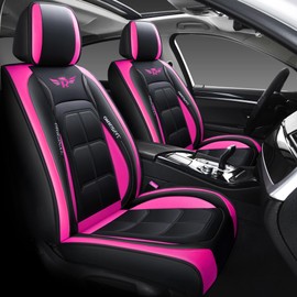 YHCBNKI Universal Fit Car Seat Covers Full Set, Leather Automotive Seat Protectors for 5 Seats, Airbag Compatible, Premium Quality Seat Cover Accessories (Black-Rose)
