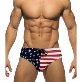 MIZOK Men's American Flag Swimwear Bikini Swim Trunk Surf Triangle Swimsuit(L,Blue)